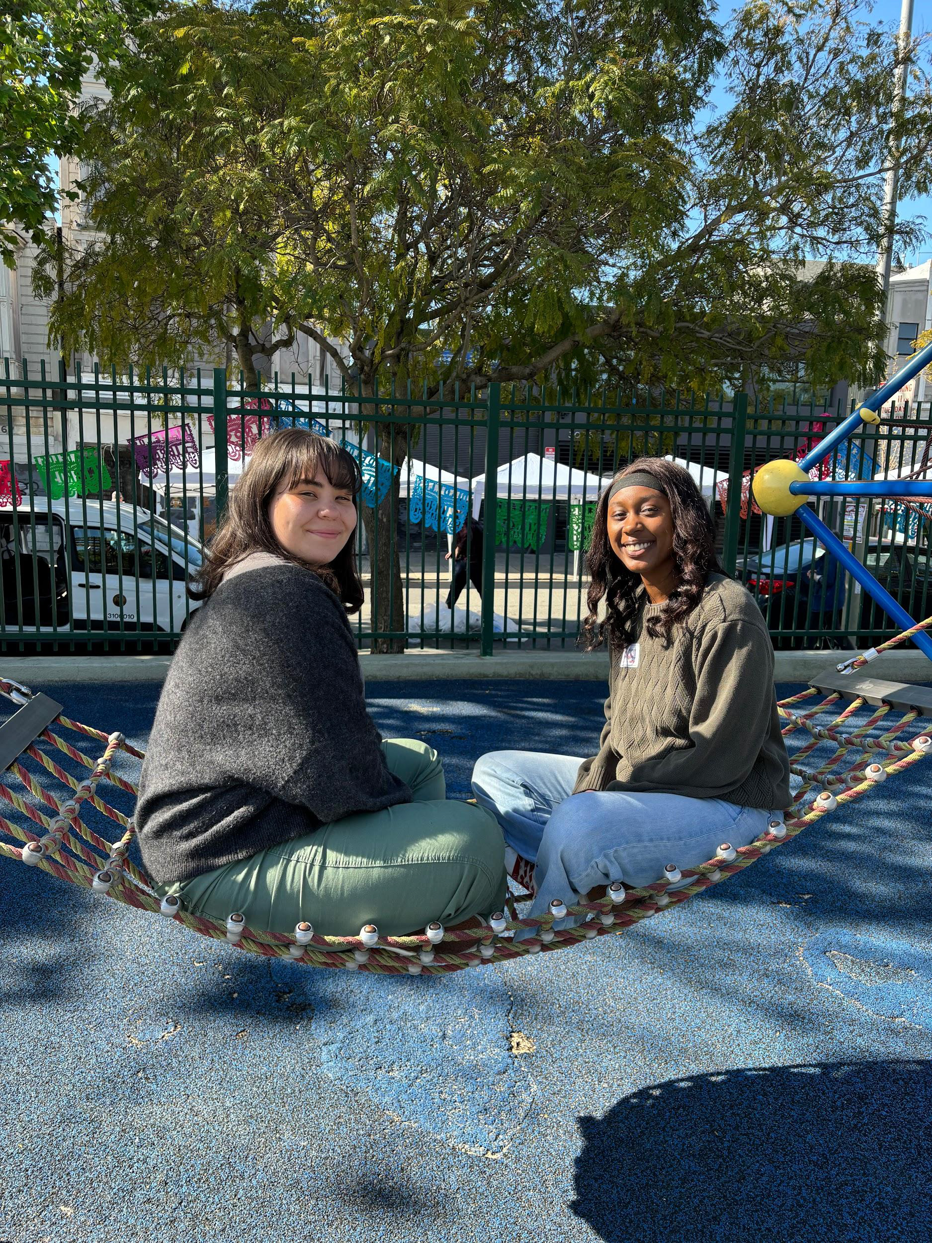 Jumpstart mentees sitting on the hammock