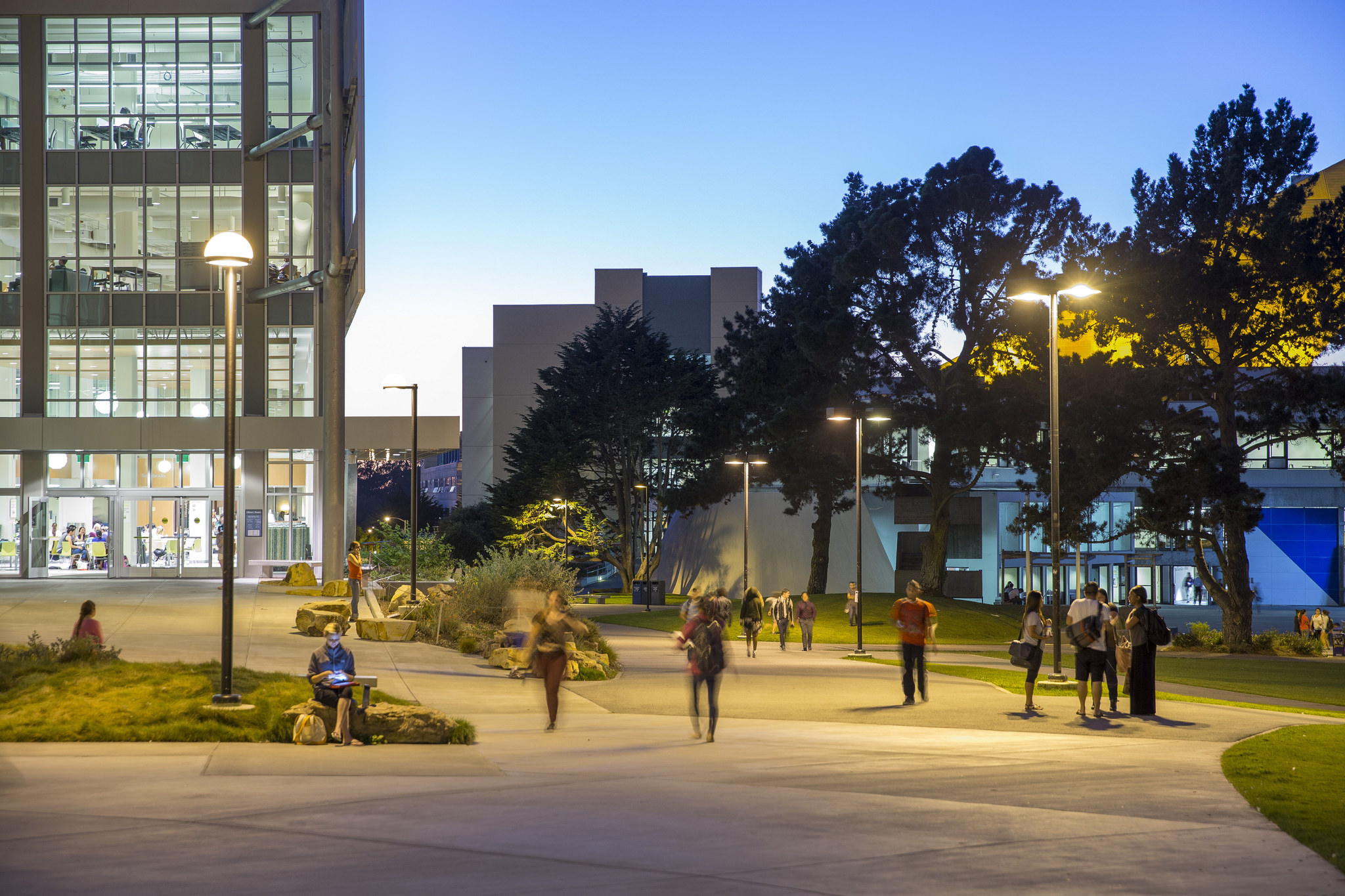 San Francisco State University campus at night